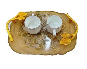 Plateau décoratif en résine avec poignées en or Plateau en résine véritable Bijoux faits à la main Plateau à parfum fourre-tout pour comptoir de coiffeuse - Product Image 1