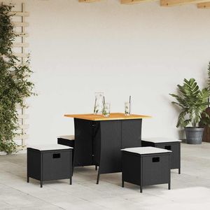 Set da pranzo da 5 pezzi in Poly Rattan nero con cuscini Set da giardino - Product Image 1