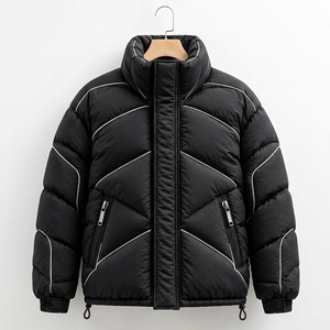 Veste d'hiver pour homme en duvet noir avec surpiqûres réfléchissantes, col montant, fermeture éclair intégrale, veste d'extérieur isolée - Product Image 3