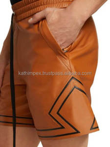 Short de boxe sportif en cuir teint uni pour hommes OEM personnalisé marron respirant avec fermeture à cordon et poches pour l'entraînement - Product Image 4