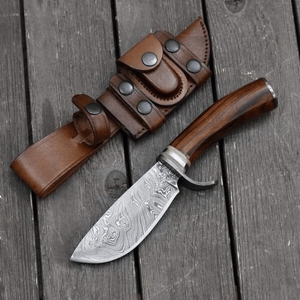 Cuchillo de Caza de Acero de Damasco Hecho a Mano con Hoja Recta, Mango de Madera, para Acampar al Aire Libre, Bushcraft, Regalo, OEM Industrial - Product Image 1