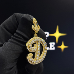 Custom Hip Hop 925 Sterling <b>Silver</b> VVS Moissanite <b>Initial</b> Letter D Charm <b>Pendant</b> 18K Gold Plated Anchor Bail Necklace - Product Image 2