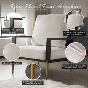 Poltrona Moderna Chic Bianca Imbottita con Schienale Basso, Ampia e Minimalista, Braccioli, Gambe in Metallo Dorato, Legno di Gomma, per Soggiorno - Product Image 2