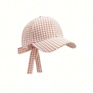 Casquette de baseball à carreaux style coréen et japonais mignon avec nœud et sangle pour femme, fille, décontractée, pour le sport, collection printemps-été - Product Image 5