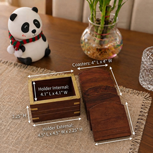 Juego de Cuatro Posavasos Cuadrados de Madera con Incrustaciones Metálicas, con Soporte, Posavasos de Lujo para Bebidas, Decoración de Mesa, Artesanía Hecha a Mano, Adorno para el Hogar - Product Image 5