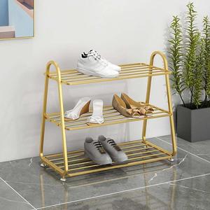 Modern Gold Metal <b>Shoe</b> Rack Three Tier Space Saving Organizer Durable Stable Design Stylish <b>Entryway</b> <b>Storage</b> Solution - Product Image 1