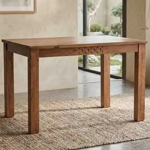 Solid Wood 4 Seater <b>Dining</b> Table Rectangular Hand Carved Wooden Table Straight Leg Classic Minimalist Modern <b>Dining</b> Furniture - Product Image 1
