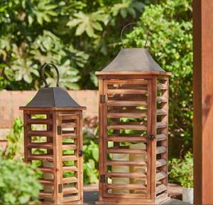 Lanterne carrée en bois naturel avec panneaux en verre, porte-bougie rustique fait main pour la décoration intérieure, Noël, Pâques, mariage, Art Empire - Product Image 1