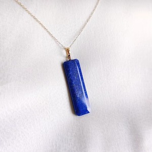 Pendentif en or 14 carats avec pierre précieuse en lapis-lazuli naturel, coupe octogonale rectangulaire, 10 mm x 35 mm, bijoux en or fin pour femmes, vente en gros - Product Image 6