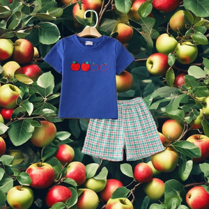 ชุดเดรสกางเกงขาสั้นลายแอปเปิ้ลสีฟ้าสำหรับเด็กวัยหัดเดินและเด็ก - Product Image 2
