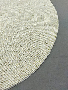 Ivory Round <b>Beaded</b> <b>Placemat</b> Handmade Dining Table Mat Minimalist Charger Plate Wedding Table Decor Gift - Product Image 5