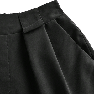 Black High Waist Pleated Women <b>Skorts</b> Solid Casual Breathable Woven Zipper Fly Regular Fit OEM Custom Logo - Product Image 5