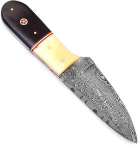 Couteau de poche de chasse et de camping en acier Damas D2, personnalisable OEM, manche en os, étui en cuir, haute durabilité, vente chaude - Product Image 2