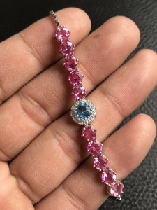 Adjustable Gold Plated Pink Topaz for Blue Topaz Gemstone 925 Sterling <b>Silver</b> <b>Charm</b> <b>Bracelet</b> 5x6 Mm Stone Designer Anniversary - Product Image 3