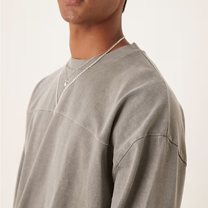 T-shirt en coton gris surdimensionné pour homme, manches courtes, col rond, couleur unie, décontracté, tricoté, streetwear, respirant, séchage rapide, écologique - Product Image 5