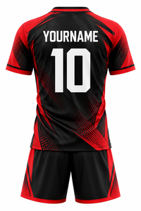 Maillot de football en polyester sublimé pour homme, manches courtes, col en V, anti-humidité, imprimé géométrique noir et violet, nom d'équipe personnalisé - Product Image 3