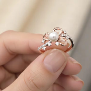 แหวนมุกผีเสื้อสีโรสโกลด์ที่สวยงาม โรแมนติก เครื่องประดับเจ้าสาว ของขวัญวันครบรอบ - Product Image 4