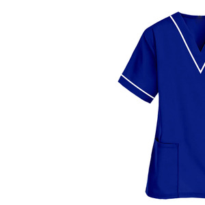 Blusa Médica Azul Rey con Cuello en V y Manga Corta con Ribete Blanco para Enfermeras de Hospital - Product Image 3
