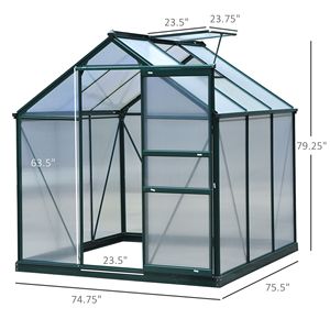 6 'X 6' X 7 'passeggiata serra in alluminio policarbonato portatile giardino serra pareti resistente ai raggi UV verde scuro sul tetto - Product Image 3