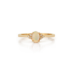 Top Selling Product Dainty Girls <b>Opal</b> & Diamond Real K14 Yellow <b>Gold</b> Minimal Gemstone <b>Ring</b> October Birthstone Daily Wear Jewelry - Product Image 1