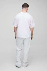 Camiseta blanca lisa para hombre, de corte holgado, manga corta, cuello redondo, básica. - Product Image 3