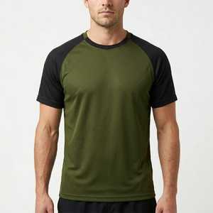 Camiseta de Manga Raglán Verde Oliva para Hombre, Corte Regular, Cuello Redondo, Secado Rápido, Informal, Tejido de Poliéster, Color Sólido - Product Image 1