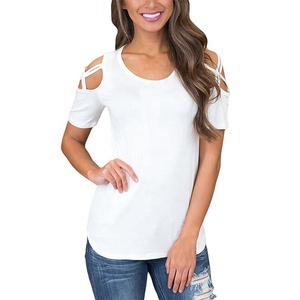 Wholesale New Arrivals Curved Hem Slim Fit <b>Ladies</b> Cut Shoulder Short Sleeve 100%cotton Gym Short Sleeve <b>T</b>-<b>shirts</b> Embroidery - Product Image 1