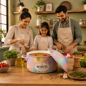 Casserole isotherme en acier rose à motifs floraux de qualité supérieure Marvel Handicrafts avec couvercle, récipient thermique pour aliments, chauffe-plat, ustensile de cuisine - Product Image 4