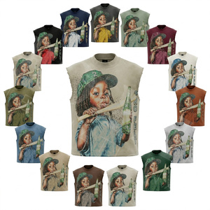 Stylish Fashionable Whole Sale OEM ODM Sleeveless Tank Top Men Women Cotton Streetwear Casual Oversized Fit Styles T Shirts - Product Image 1