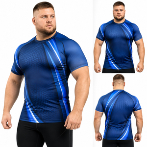 Camiseta de compresión de manga corta para hombre, personalizada con sublimación, protección contra erupciones, talla grande, capa base para entrenamiento deportivo - Product Image 4