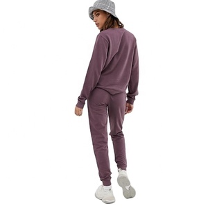 Wholesale Women's Plain Sweat Shirt With Matching <b>Joggers</b> Pants Sweat Suits Set - Product Image 1