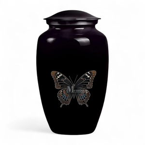 Black Metal Cremation Urn Round <b>Memorial</b> <b>Keepsake</b> Casket Custom Printed Decorative Funeral Supply - Product Image 1