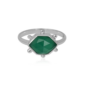 Bague statement en onyx vert naturel, sertie d'argent sterling 925, faite à la main, géométrique, à facettes, bijou pour femme - Product Image 1