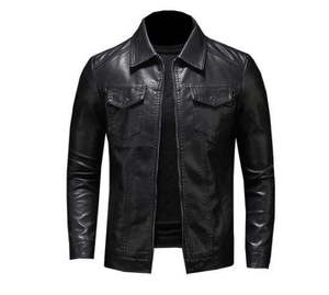 <b>Men</b> Vintage Style Leather <b>Jacket</b> Genuine Leather Zip Closure Casual Outdoor Regular Fit Soft Leather Outerwear - Product Image 3