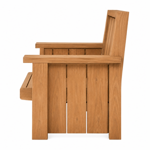Chaise de salle à manger d'extérieur contemporaine en teck massif de luxe, confortable et écologique, avec larges accoudoirs et assise à lattes, idéale pour les hôtels, les complexes hôteliers et les patios. - Product Image 3