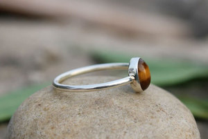 Minimalist Tiger Eye <b>Ring</b> Silver Plated Brass Oval Stone <b>Thin</b> Band Dainty Boho Handmade Jewelry for Women Gift - Product Image 4