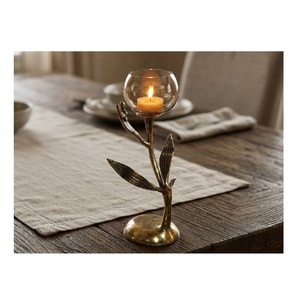 Portavelas Decorativo con Diseño de Hojas Metálicas y Copa de Vidrio, Ideal para Decoración de Mesa de Comedor, Portavelas para Velas de Té en Hogares u Oficinas - Product Image 3