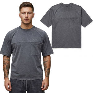 Camisetas de Hombre Vintage con Paneles Raglán Lavados, de Algodón, Manga Corta, con Detalle de Bordado en el Pecho, Logotipo Personalizado, Producción de Prendas - Product Image 1