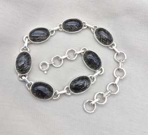 Black Rutile Quartz 925 Sterling Silver Gold Plated Charm Adjustable Natural Gemstone <b>Bracelet</b> for Women Luxury Gift - Product Image 1