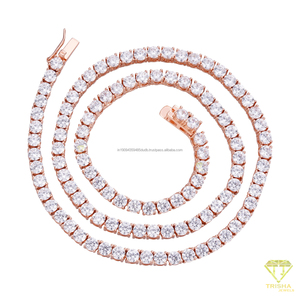 Elegante Collar de Tenis en Tono Oro Rosa con Brillantes Piedras Redondas Transparentes en un Engaste Seguro de Cuatro Puntas para un Estilo Moderno - Product Image 1