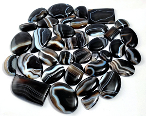 Natural Banded Black <b>Onyx</b> Loose Gemstone Cabochon Crystal Healing Gemstone For Jewelry Making - Product Image 5