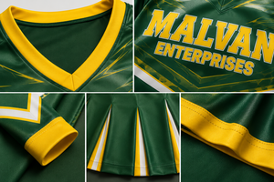 Conjunto de Uniforme de Porristas Malvan Enterprises 2026 de Moda, Top Corto de Manga Larga y Minifalda Verde y Amarilla para Adultos, de Poliéster - Product Image 4