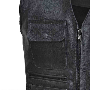 Gilet de motard en cuir noir pour homme, sans manches, fermeture éclair sur le devant, col mandarin, imperméable, respirant, style moto - Product Image 5