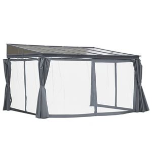 Gazebo da Esterno 3x4m con Telaio in Alluminio Resistente, Tetto Inclinato in Policarbonato e Tenda a Rete Tipo Ombrellone con Pali in Metallo - Product Image 1