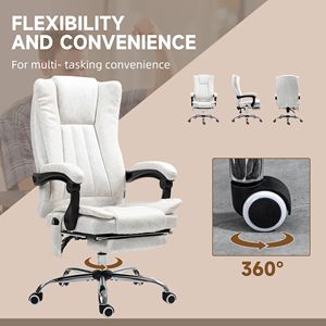 White Reclining Computer Chair with Adjustable Height and <b>Footrest</b> Executive Office Chair with 6-Point Massage Heat Features - Product Image 5