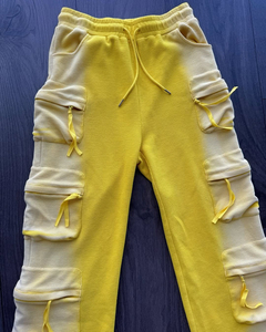 Men <b>Cargo</b> Sweatpants Multi Pocket Waffle Knit Pants <b>Straight</b> <b>Leg</b> Streetwear Casual Pants Custom Logo - Product Image 4