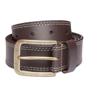 Best Quality Fashion Products Double Stitched solid Brown Leather Casual <b>Belt</b> for <b>men</b> with antique brass single prong <b>buckle</b> - Product Image 4