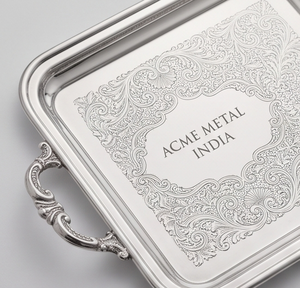 Plateau de service alimentaire en aluminium personnalisé de qualité supérieure, motif floral gravé, poignées parfaites pour la maison, le restaurant, la table à manger - Product Image 2
