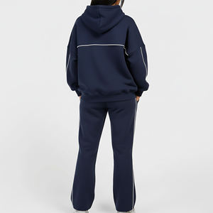 Survêtements d'hiver en molleton 100% coton personnalisés de qualité supérieure, couleur unie, sweat-shirt oversize, pantalon de jogging ample, ensemble 2 pièces - Product Image 3