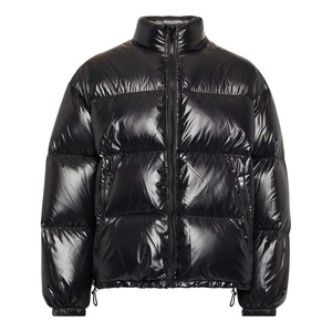 Men's Solid Color Puffer <b>Jacket</b> Windproof Zipper Closure Casual Winter Style Stand Collar Regular Fit Thick Polyester Shell - Product Image 4
